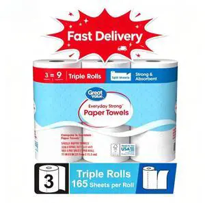 Great Value Everyday Strong Paper Towels, 3 Triple Rolls Great Value Everyday Strong Paper Towels, 3 Triple Rolls