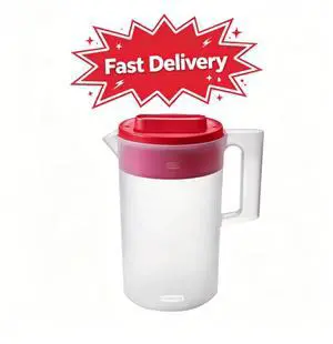 Rubbermaid, Pitcher, Simply Pour Clear/Red Pitcher Plastic 1 gal, plastic, 1 gal, helpful for family beverage service, A Practical Choice for Everyday Beverage Serving Rubbermaid, Pitcher, Simply Pour Clear/Red Pitcher Plastic 1 gal, plastic, 1 gal, helpful for family beverage service, A Practical Choice for Everyday Beverage Serving