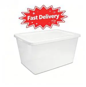 Sterilite 58 Quart Medium Storage Bin, Clear Plastic Storage Container with Snap-On Lid, White Sterilite 58 Quart Medium Storage Bin, Clear Plastic Storage Container with Snap-On Lid, White