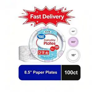 Great Value 8.5 Inch Disposable Paper Plates, 100 Count, Soak-Proof and Microwave Safe Great Value 8.5 Inch Disposable Paper Plates, 100 Count, Soak-Proof and Microwave Safe