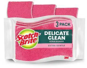 Scotch-Brite Sponge for Delicate Surfaces, Gentle Safe Clean, 3 Scrubbers Scotch-Brite Sponge for Delicate Surfaces, Gentle Safe Clean, 3 Scrubbers