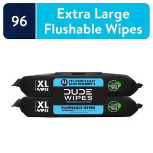 DUDE Wipes Flushable Wipes, XL Wet Wipes for At Home Use, Unscented, 48 Count, 2 Pack DUDE Wipes Flushable Wipes, XL Wet Wipes for At Home Use, Unscented, 48 Count, 2 Pack
