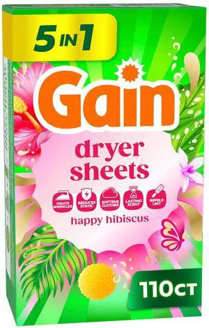 Gain Dryer Sheets, Happy Hibiscus Scent, 110 Count Gain Dryer Sheets, Happy Hibiscus Scent, 110 Count