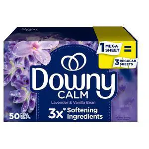 Downy Fabric Softener Dryer Sheets, Infusions Calm Lavender and Vanilla Bean Scent, 50 Mega Dryer Sheets Downy Fabric Softener Dryer Sheets, Infusions Calm Lavender and Vanilla Bean Scent, 50 Mega Dryer Sheets