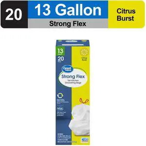 Great Value Strong Flex 13-Gallon Drawstring Tall Kitchen Trash Bags, Citrus Burst, 20 Count Great Value Strong Flex 13-Gallon Drawstring Tall Kitchen Trash Bags, Citrus Burst, 20 Count
