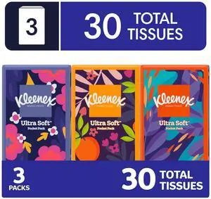 (3 pack) Kleenex On-The-Go 3-Ply Facial Tissues, 3 Pack (30 Total Tissues) (3 pack) Kleenex On-The-Go 3-Ply Facial Tissues, 3 Pack (30 Total Tissues)