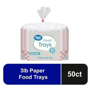 Great Value Disposable Paper Food Trays, Holds Up to 3 lb, 50 Count Great Value Disposable Paper Food Trays, Holds Up to 3 lb, 50 Count