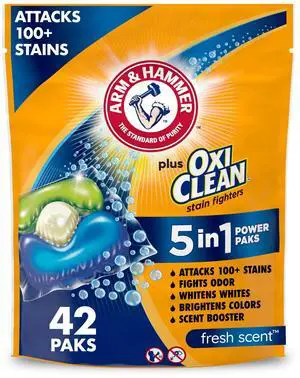 ARM & HAMMER Plus OxiClean 5-in-1 Laundry Detergent Paks, Fresh Scent, 42 Count ARM & HAMMER Plus OxiClean 5-in-1 Laundry Detergent Paks, Fresh Scent, 42 Count