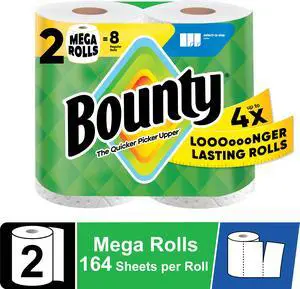 Bounty Paper Towels Select-A-Size White, 2 Mega Rolls, 164 Sheets per Roll Bounty Paper Towels Select-A-Size White, 2 Mega Rolls, 164 Sheets per Roll