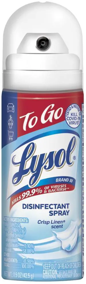 Lysol To Go Travel Size Disinfectant Spray, Crisp Linen, 1.5 fl oz Lysol To Go Travel Size Disinfectant Spray, Crisp Linen, 1.5 fl oz