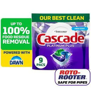 Cascade Platinum Plus Dishwasher Pods, Fresh, 9 Count Cascade Platinum Plus Dishwasher Pods, Fresh, 9 Count