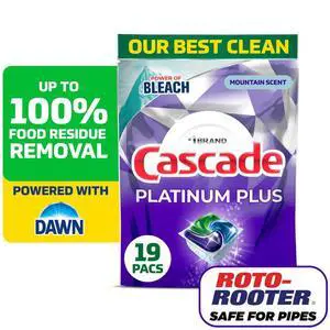 Cascade Platinum Plus Dishwasher Pods, Dishwasher Detergent, Dish Detergent Soap, Mountain, 19 Count Cascade Platinum Plus Dishwasher Pods, Dishwasher Detergent, Dish Detergent Soap, Mountain, 19 Count