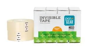 Pen + Gear Invisible Tape, Clear, 3/4" x 1000", 4 Roll of Tape Pen + Gear Invisible Tape, Clear, 3/4" x 1000", 4 Roll of Tape