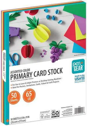 Pen+Gear Assorted Primary Card Stock, 8.5" x 11", 65 lb, 50 Sheets Pen+Gear Assorted Primary Card Stock, 8.5" x 11", 65 lb, 50 Sheets