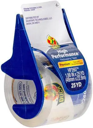 Duck High Performance Packing Tape with Dispenser - Clear, 1.88 in. x 25 yd. Duck High Performance Packing Tape with Dispenser - Clear, 1.88 in. x 25 yd.