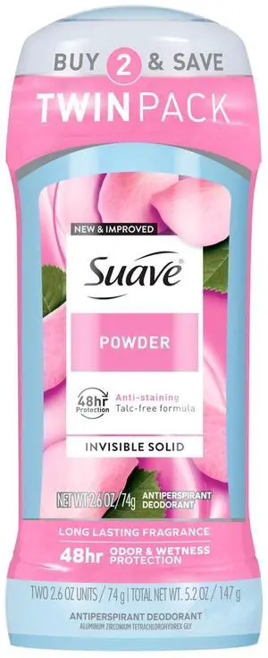 Suave Antiperspirant Deodorant For Women, 48hr Protection, Powder, 2.6 oz, Twin Pack Suave Antiperspirant Deodorant For Women, 48hr Protection, Powder, 2.6 oz, Twin Pack