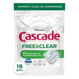 Cascade Free & Clear Dishwasher Pods, Dish Detergent Soap, Unscented, 19 Count Cascade Free & Clear Dishwasher Pods, Dish Detergent Soap, Unscented, 19 Count