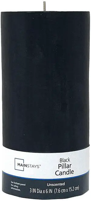 Mainstays Single Wick Pillar Candle, 3 in x 6 in, Unscented, Black Mainstays Single Wick Pillar Candle, 3 in x 6 in, Unscented, Black