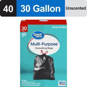 Great Value Multi-Purpose Drawstring Trash Bags, 30 Gallon, 40 Count Great Value Multi-Purpose Drawstring Trash Bags, 30 Gallon, 40 Count