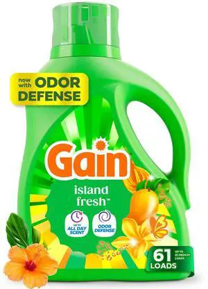 Gain Laundry Detergent Liquid, Now with Odor Defense, Island Fresh Scent, 81 fl oz, 61 Loads Gain Laundry Detergent Liquid, Now with Odor Defense, Island Fresh Scent, 81 fl oz, 61 Loads