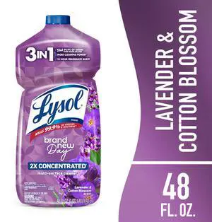 Lysol All Purpose Cleaner, 2X Concentrated Multi-Surface Disinfectant Floor Cleaner for Mopping Solution, for Bathroom & Kitchen, Lavender & Cotton Blossom, 48 fl oz Lysol All Purpose Cleaner, 2X Concentrated Multi-Surface Disinfectant Floor Cleaner for Mopping Solution, for Bathroom & Kitchen, Lavender & Cotton Blossom, 48 fl oz