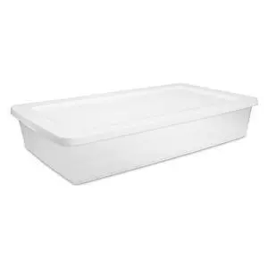 Sterilite 41 Quart Medium Storage Bin, Clear Plastic Underbed Storage Container with Snap-On Lid, White Sterilite 41 Quart Medium Storage Bin, Clear Plastic Underbed Storage Container with Snap-On Lid, White