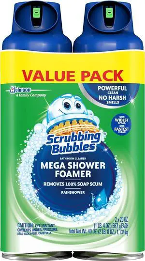 Scrubbing Bubbles Mega Bathroom and Shower Foamer Aerosol, Rainshower Scent, 20oz (Pack of 2) Scrubbing Bubbles Mega Bathroom and Shower Foamer Aerosol, Rainshower Scent, 20oz (Pack of 2)