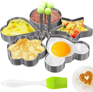 Stainless Steel Pancake Molds for Griddle, 5 Pcs, with Foldable Handles Stainless Steel Pancake Molds for Griddle, 5 Pcs, with Foldable Handles