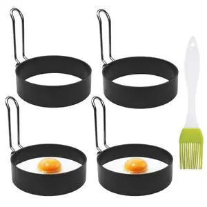 4 Pack Stainless Steel Non-Stick Round Egg Cooker Rings for Frying Pancake Sandwiches, Metal Handle Household Kitchen Breakfast Tool 4 Pack Stainless Steel Non-Stick Round Egg Cooker Rings for Frying Pancake Sandwiches, Metal Handle Household Kitchen Breakfast Tool