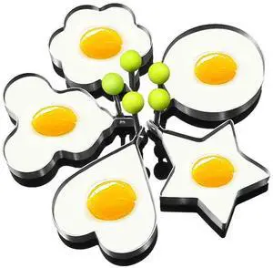 Stainless Steel Egg Ring Molds 5-Pack, Heart, Flower, Star, Micha, Round Pancake Mold Set, Yellow Stainless Steel Egg Ring Molds 5-Pack, Heart, Flower, Star, Micha, Round Pancake Mold Set, Yellow