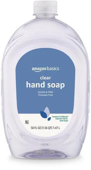 Amazon Basics Gentle & Mild Clear Liquid Hand Soap Refill, Triclosan-Free, Dermatologist-Tested, pH Balanced, Cruelty-Free, 50 fl oz, 1-Pack Amazon Basics Gentle & Mild Clear Liquid Hand Soap Refill, Triclosan-Free, Dermatologist-Tested, pH Balanced, Cruelty-Free, 50 fl oz, 1-Pack