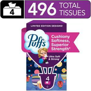 Puffs Ultra Soft Facial Tissues, Back-to-School Exclusive, 4 Rectangle Boxes, 124 Facial Tissues Per Box Puffs Ultra Soft Facial Tissues, Back-to-School Exclusive, 4 Rectangle Boxes, 124 Facial Tissues Per Box