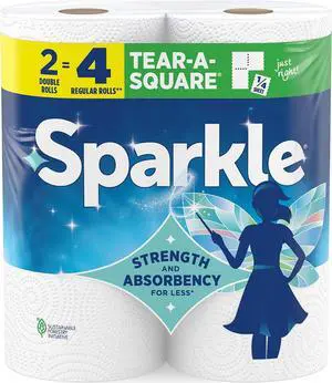 Sparkle Tear-A-Square Paper Towels, 2 Double Rolls (220 Sheets Total) - Strong 2-Ply Towels for Kitchen Cleanup and Everyday Messes Sparkle Tear-A-Square Paper Towels, 2 Double Rolls (220 Sheets Total) - Strong 2-Ply Towels for Kitchen Cleanup and Everyday Messes