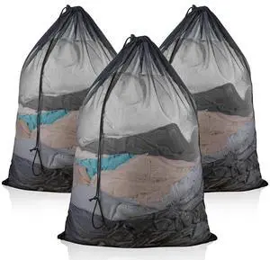 3-Pack Large Mesh Laundry Bags, 60.96 x 91.44cm, with Drawstring Closure, Delicate Bags for Machine - Perfect for College Dorm, Travel, Laundry Room, Apartment (Black) 3-Pack Large Mesh Laundry Bags, 60.96 x 91.44cm, with Drawstring Closure, Delicate Bags for Machine - Perfect for College Dorm, Travel, Laundry Room, Apartment (Black)