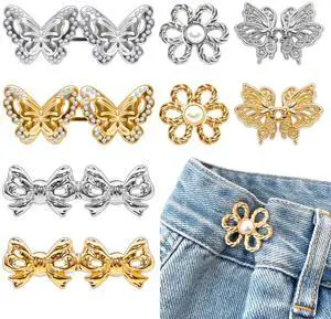 8 Sets Adjustable Removable Decorative Waist Buckle Crystal Jeans Button for Pants (Gold) 8 Sets Adjustable Removable Decorative Waist Buckle Crystal Jeans Button for Pants (Gold)
