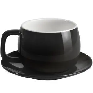 IonEgg Ceramic Coffee Cup with Saucer, 270ml/9oz, Minimalist Design, Ideal for Latte, Cappuccino and Tea, Black IonEgg Ceramic Coffee Cup with Saucer, 270ml/9oz, Minimalist Design, Ideal for Latte, Cappuccino and Tea, Black