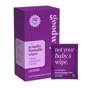 Goodwipes Flushable Wipes Lavender, Individually Wrapped, Travel Size, pH Balanced for Feminine Hygiene, 32 Count (1 Pack) Goodwipes Flushable Wipes Lavender, Individually Wrapped, Travel Size, pH Balanced for Feminine Hygiene, 32 Count (1 Pack)
