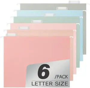 Hanging File Folders Letter Size, Pastel Colors, 6-Pack with 1/5-Cut Tabs, Heavy Duty 1-Inch Expansion for Home and Office Hanging File Folders Letter Size, Pastel Colors, 6-Pack with 1/5-Cut Tabs, Heavy Duty 1-Inch Expansion for Home and Office