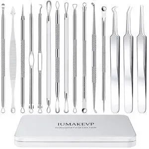 IUMAKEVP 15PCS Professional Stainless Steel Blackhead Remover Comedone Extractor Acne Removal Kit with Metal Case (Silver) IUMAKEVP 15PCS Professional Stainless Steel Blackhead Remover Comedone Extractor Acne Removal Kit with Metal Case (Silver)