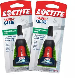 Loctite Super Glue Repositionable Gel 2 Pack, 0.14fl oz Bottle, Clear, Cyanoacrylate Adhesive for Plastic, Wood, Metal, Crafts & Repair Loctite Super Glue Repositionable Gel 2 Pack, 0.14fl oz Bottle, Clear, Cyanoacrylate Adhesive for Plastic, Wood, Metal, Crafts & Repair