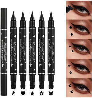 5Pcs Double-headed Liquid Eyeliner Stamp Pencil Set, Winged Eyeliner Pen, Long-lasting Black Tattoo Eyeliner (Heart/Flower/Star/Butterfly/Cone Shapes) for Women 5Pcs Double-headed Liquid Eyeliner Stamp Pencil Set, Winged Eyeliner Pen, Long-lasting Black Tattoo Eyeliner (Heart/Flower/Star/Butterfly/Cone Shapes) for Women