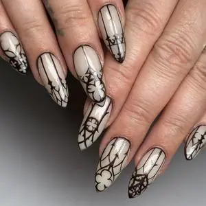 Almond Medium Length Black Goth Glow-in-the-Dark Acrylic Press-On Nails, Full Cover with Designs, Reusable Artificial Nails for Women, 24Pcs Almond Medium Length Black Goth Glow-in-the-Dark Acrylic Press-On Nails, Full Cover with Designs, Reusable Artificial Nails for Women, 24Pcs