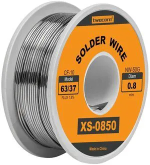 63/37 Solder Wire, Rosin Core, 1.8% Flux, No-Wash, 0.8mm, 50g, High Purity 63/37 Solder Wire, Rosin Core, 1.8% Flux, No-Wash, 0.8mm, 50g, High Purity