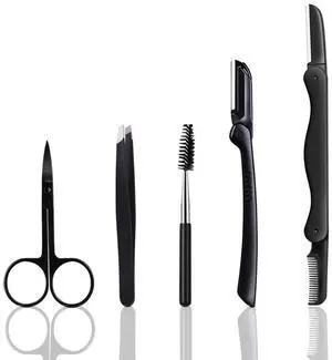 5-in-1 Professional Eyebrow Grooming Kit for Women and Men - Includes Brow Razors, Brush, Scissors, Slant Tweezers 5-in-1 Professional Eyebrow Grooming Kit for Women and Men - Includes Brow Razors, Brush, Scissors, Slant Tweezers