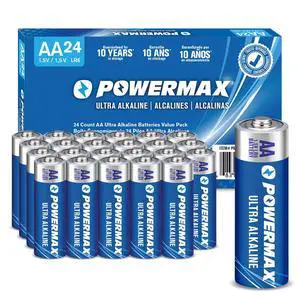 Powermax 24-Count AA Batteries, Ultra Long Lasting Alkaline Battery, 10-Year Shelf Life, Reclosable Packaging Powermax 24-Count AA Batteries, Ultra Long Lasting Alkaline Battery, 10-Year Shelf Life, Reclosable Packaging