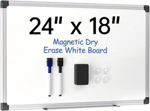 VUSIGN 24" x 18" Magnetic Whiteboard, Dry Erase Board with Silver Frame, Wall-Mounted for Office, Home, School - Includes 1 Eraser, 2 Multicolor Markers & 4 Magnets VUSIGN 24" x 18" Magnetic Whiteboard, Dry Erase Board with Silver Frame, Wall-Mounted for Office, Home, School - Includes 1 Eraser, 2 Multicolor Markers & 4 Magnets