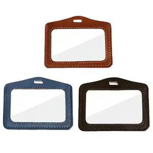 3 Pcs Leather ID Badge Holder with Dual-Side Clear Window, Waterproof Horizontal Badge Holder for Women and Men 3 Pcs Leather ID Badge Holder with Dual-Side Clear Window, Waterproof Horizontal Badge Holder for Women and Men