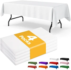 Niuara White Plastic Tablecloth 4 Pack 54x108 Inch Rectangle Disposable for 6FT Tables, Party, Holiday & Gathering Niuara White Plastic Tablecloth 4 Pack 54x108 Inch Rectangle Disposable for 6FT Tables, Party, Holiday & Gathering