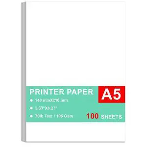 A5 Printer Paper, 100 Sheets, 28lb Bond/70lb Text (105 gsm), Bright White, 5.83" x 8.27" (148 x 210 mm) A5 Printer Paper, 100 Sheets, 28lb Bond/70lb Text (105 gsm), Bright White, 5.83" x 8.27" (148 x 210 mm)