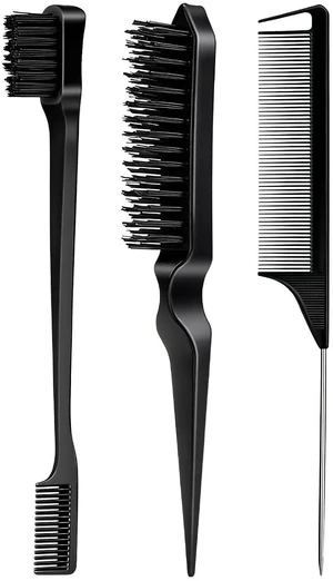 3-Piece Hair Styling Comb Set Teasing Brush Rat Tail Comb Edge Brush for Edges and Back, Detangling, Smoothing Hair (Black) 3-Piece Hair Styling Comb Set Teasing Brush Rat Tail Comb Edge Brush for Edges and Back, Detangling, Smoothing Hair (Black)